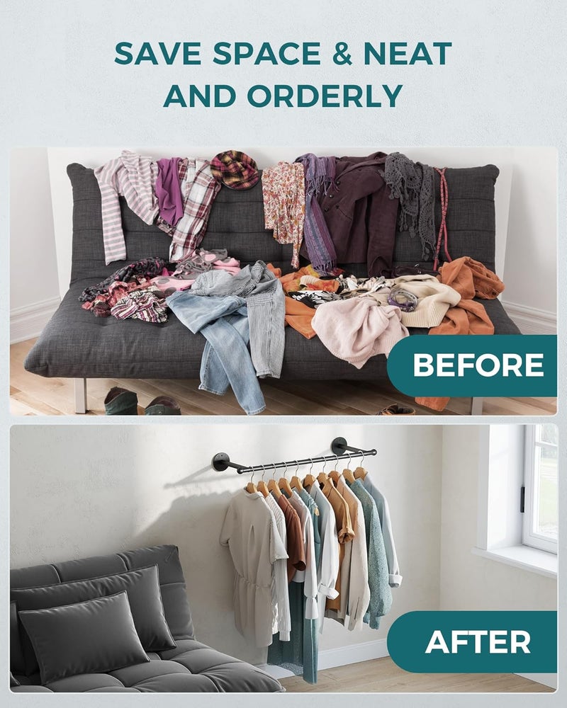 OROPY Industrial Pipe Clothing Rack, Wall Mounted Clothes Rack, Closet Rods For Hanging Clothes, 33" Multi-purpose Hanging Rod for Laundry Room, Bedroom and Closet Storage - Image 5